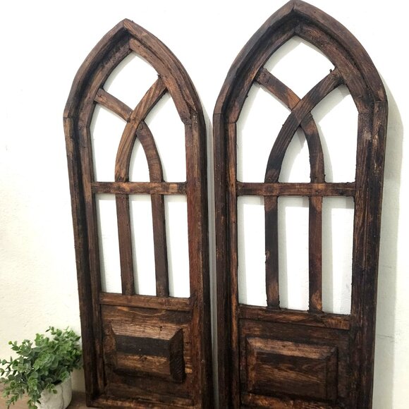 Arch Wood Frame Distress Brown Shabby Chic Remito Set of 2, 33" H - Picture 4 of 4